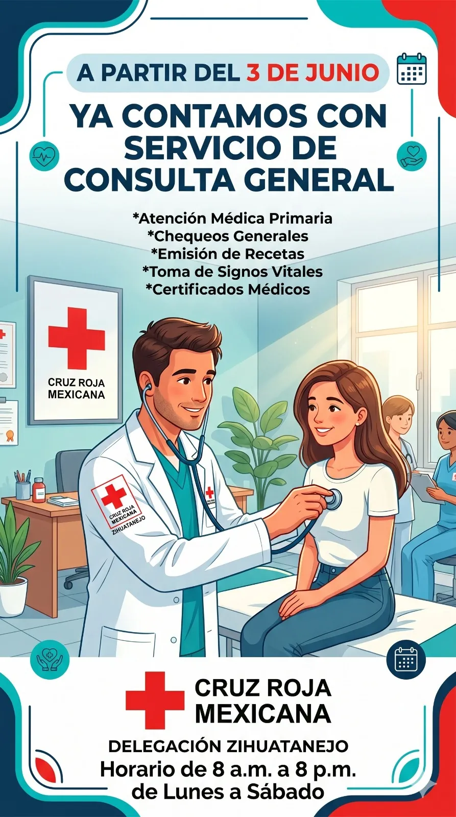 Cruz Roja Zihuatanejo pone a disposición de la comunidad el servicio de Consulta General